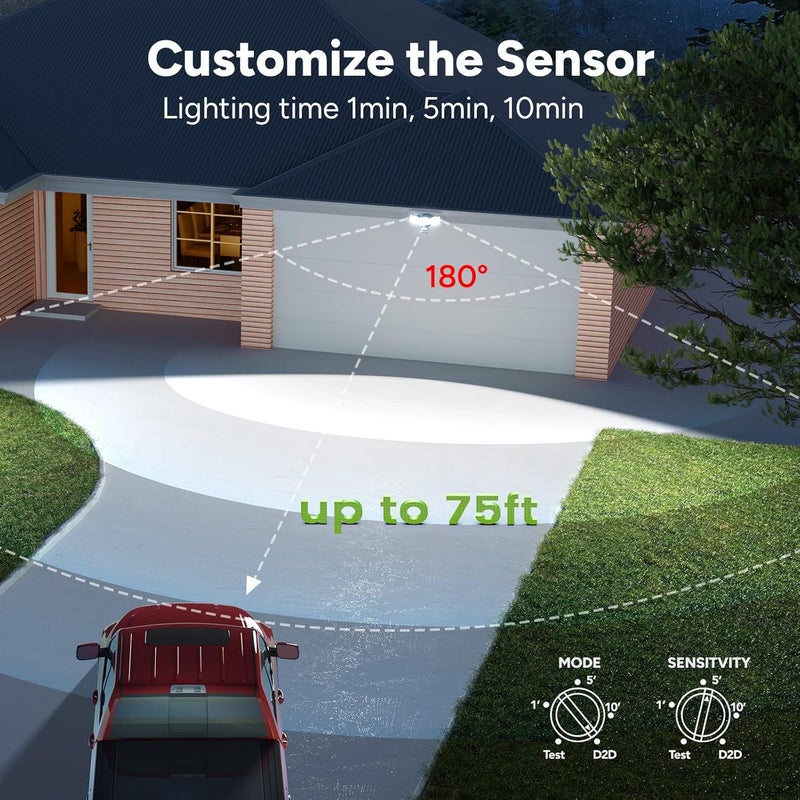 OREiN 10000LM Super Bright LED Flood Light Outdoor, Hardwired Motion Sensor Floodlight, 180°/75FT Detection, 4 Lighting Modes, IP65 Waterproof, Covers 8,000 sq.ft, Patio, Driveway, Backyard, Garage - Image 5